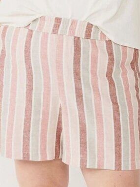 SONOMA‎ Womens 1X STRIPED MID-RISE RELAXED LINEN BLEND SHORTS WAISTBAND POCKETS